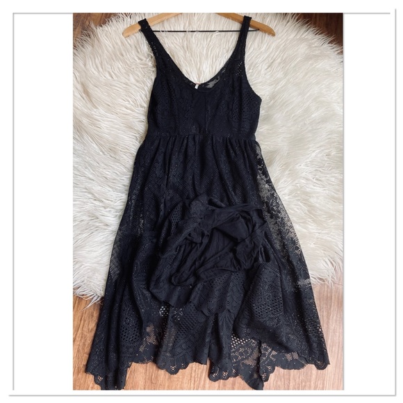 Free People Salinas Lace Foil Print Dress Black Gold Metallic Size 0 - Picture 3 of 10